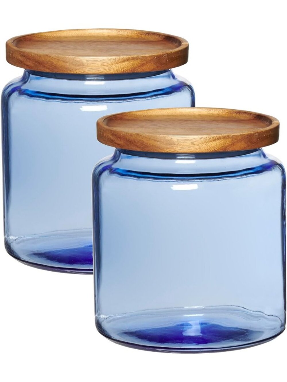 Coastal Blue Glass Jar Set with Acacia Wood Lids - 2-Piece, 96 oz Storage Jars